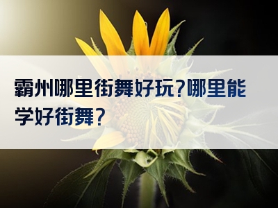 霸州哪里街舞好玩？哪里能学好街舞？