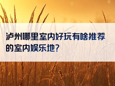 泸州哪里室内好玩有啥推荐的室内娱乐地？