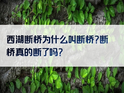 西湖断桥为什么叫断桥？断桥真的断了吗？