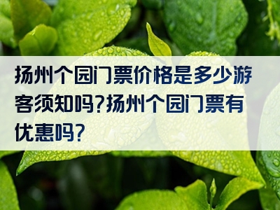 扬州个园门票价格是多少游客须知吗？扬州个园门票有优惠吗？