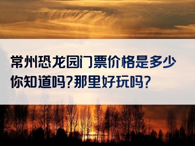 常州恐龙园门票价格是多少你知道吗？那里好玩吗？