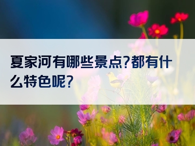 夏家河有哪些景点？都有什么特色呢？