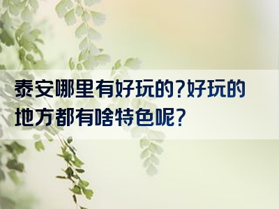 泰安哪里有好玩的？好玩的地方都有啥特色呢？