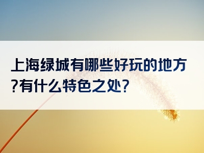 上海绿城有哪些好玩的地方？有什么特色之处？