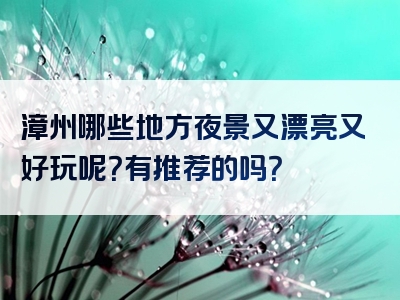 漳州哪些地方夜景又漂亮又好玩呢？有推荐的吗？