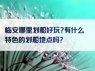 临安哪里划船好玩？有什么特色的划船地点吗？