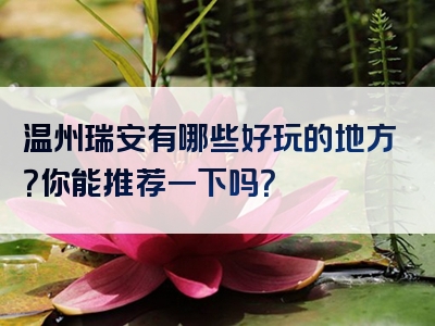 温州瑞安有哪些好玩的地方？你能推荐一下吗？