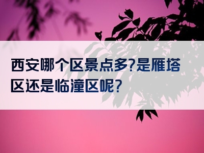 西安哪个区景点多？是雁塔区还是临潼区呢？