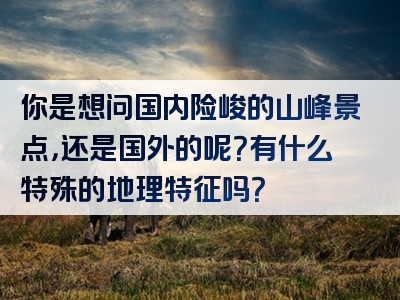 你是想问国内险峻的山峰景点，还是国外的呢？有什么特殊的地理特征吗？