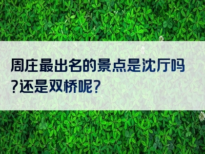 周庄最出名的景点是沈厅吗？还是双桥呢？