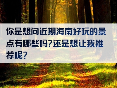 你是想问近期海南好玩的景点有哪些吗？还是想让我推荐呢？