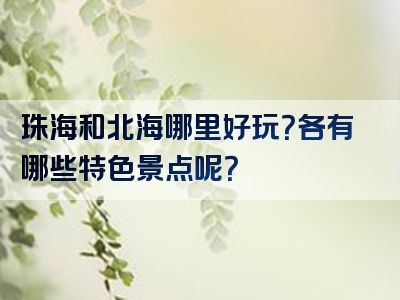珠海和北海哪里好玩？各有哪些特色景点呢？