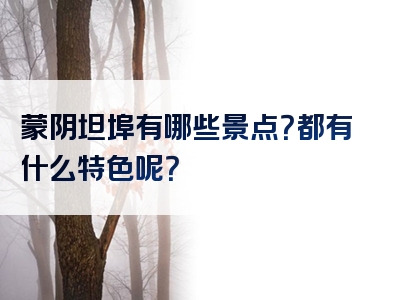 蒙阴坦埠有哪些景点？都有什么特色呢？