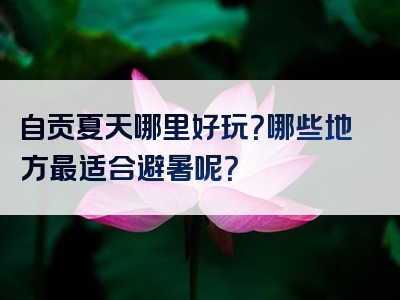 自贡夏天哪里好玩？哪些地方最适合避暑呢？